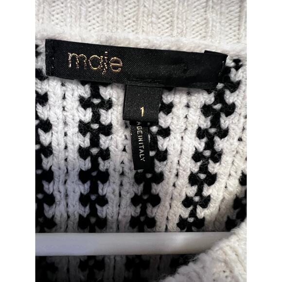 Maje Vintage Wool Beige Black Striped Button Up Sweater Cardigan Small - Picture 8 of 11